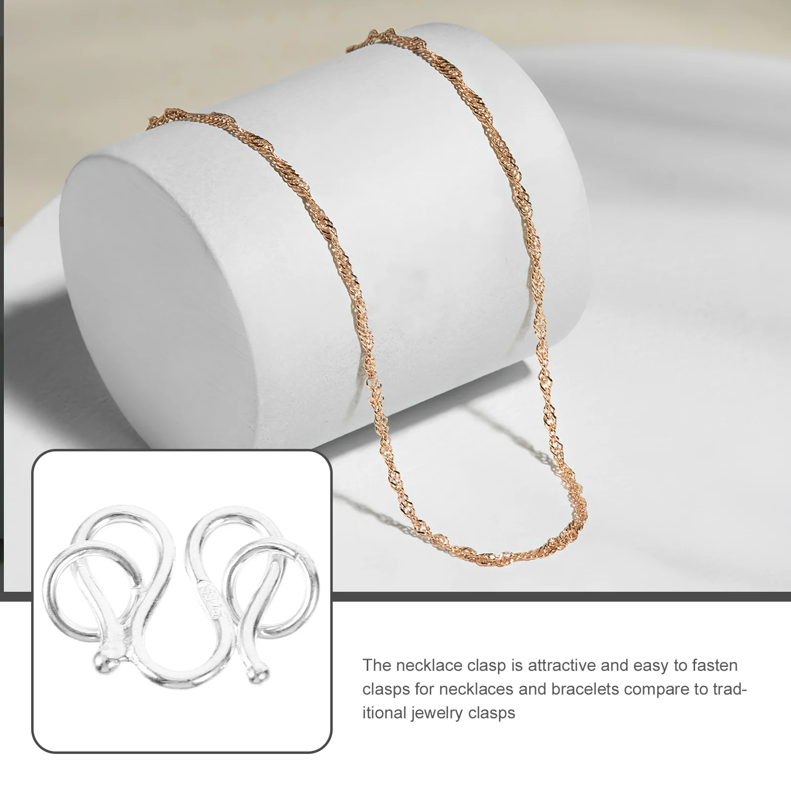 

925 Sterling Silver W Clasp Bracelet Necklace Connector Buckle Fastener Accessories Smooth Lightweight for Necklaces