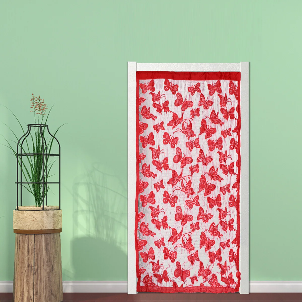 

1Pcs Butterfly Pattern Line Curtain Luxurious Tassel Edge Sheer Voile for Sunlight Control Privacy Room Divider Living Room Door