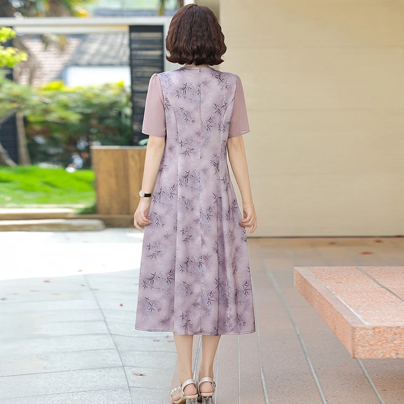 Abito chic da donna Colletto sciarpa Elegante stampa floreale Abiti da ufficio a trapezio Vestido da donna diviso da fata