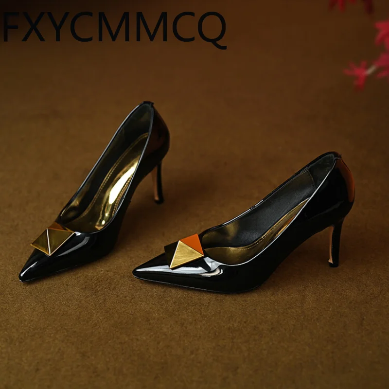 FXYCMMCQ Spring and Autumn Fashion Stiletto Leather Shallow Mouth Women\'s Single Shoes Size 32-46 23-9