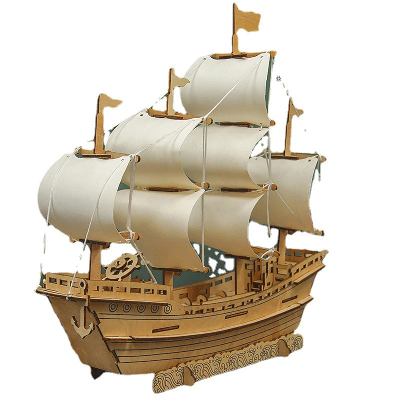 

3D Wooden Ship Jigsaw Toys Learning Building Robot Model DIY Sailing Boat Plane Puzzle Aircraft Gift Kids Car Toy For Children