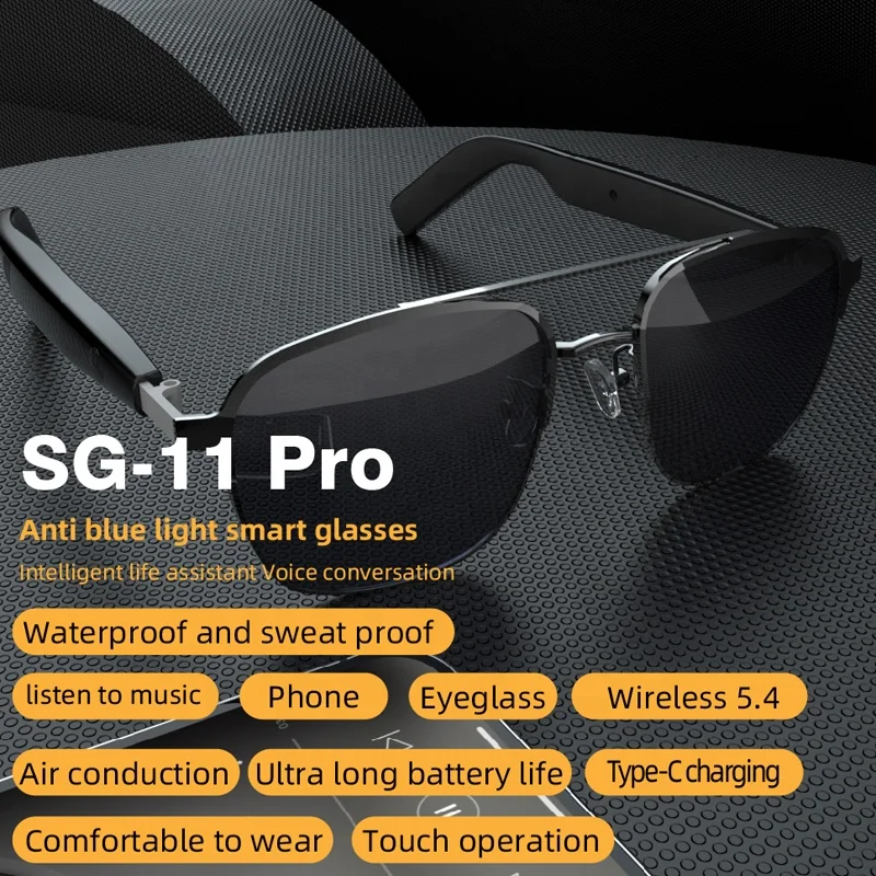 สมาร์ทไร้สายแว่นตาป้องกันแสงสีฟ้า HiFi เครื่องเล่นเพลง Touch Control หูฟังอัจฉริยะแว่นตากันแดด SG11