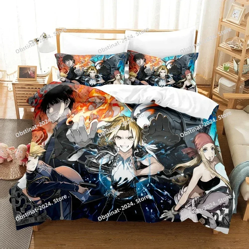 

Anime Fullmetal Alchemist Bedding Set Print With Pillowcase Bed Duvet Cover Soft Single Double Queen Super King Size Single Twin