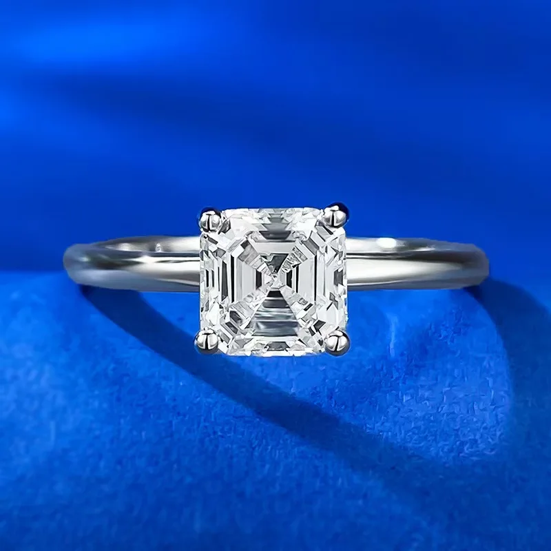 

High Quality S925 Sterling Silver Women's Rings 1ct Assher Cut VVS1 D Color Moissanite Diamond Elegant VVS1 D Moissanite Jewelry