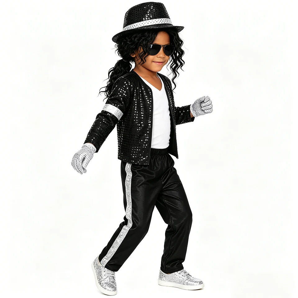 Kostum Cosplay Jackson Bintang Pop Anak-anak Dewasa 80-an 90-an Pakaian Keluarga Cocok untuk Pertunjukan Panggung Karnaval Halloween Tarian Hip Hop