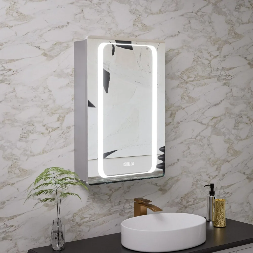 LED Lighted Bathroom Medicine Cabinet with Mirror, 20 x 30 Inch, Recessed or Surface led Medicine Cabinet, Rounded Corner