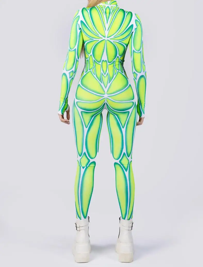 Sexy Damen Psychedelischer Netz-Cosplay-Jumpsuit Horror Halloween Festival Party Bodysuit Karneval Bühnenauftritt Eng Anliegend – Detail 5