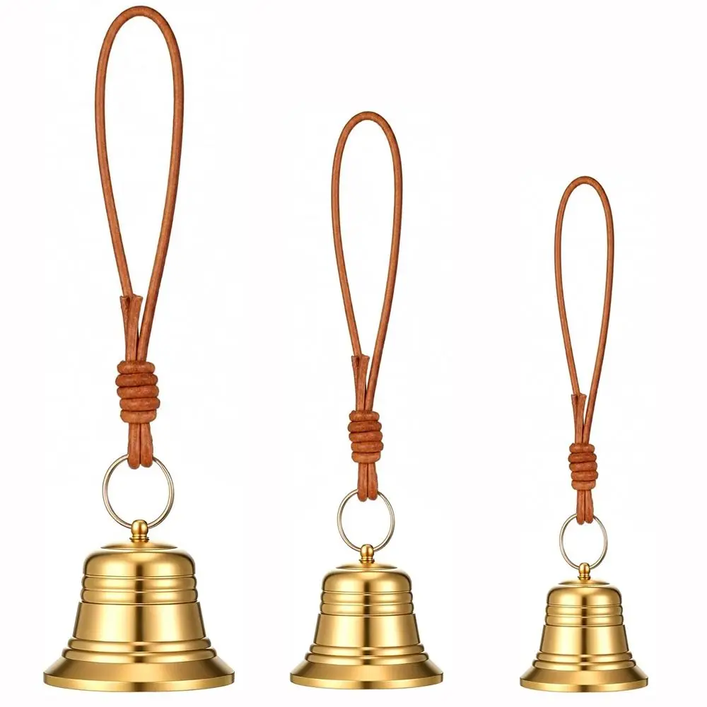 Vintage Gold Hanging Door Bell Rustic Clear Ringing Christmas Bell with Hand Rope Decorative Entrance Bell Home Garden Use