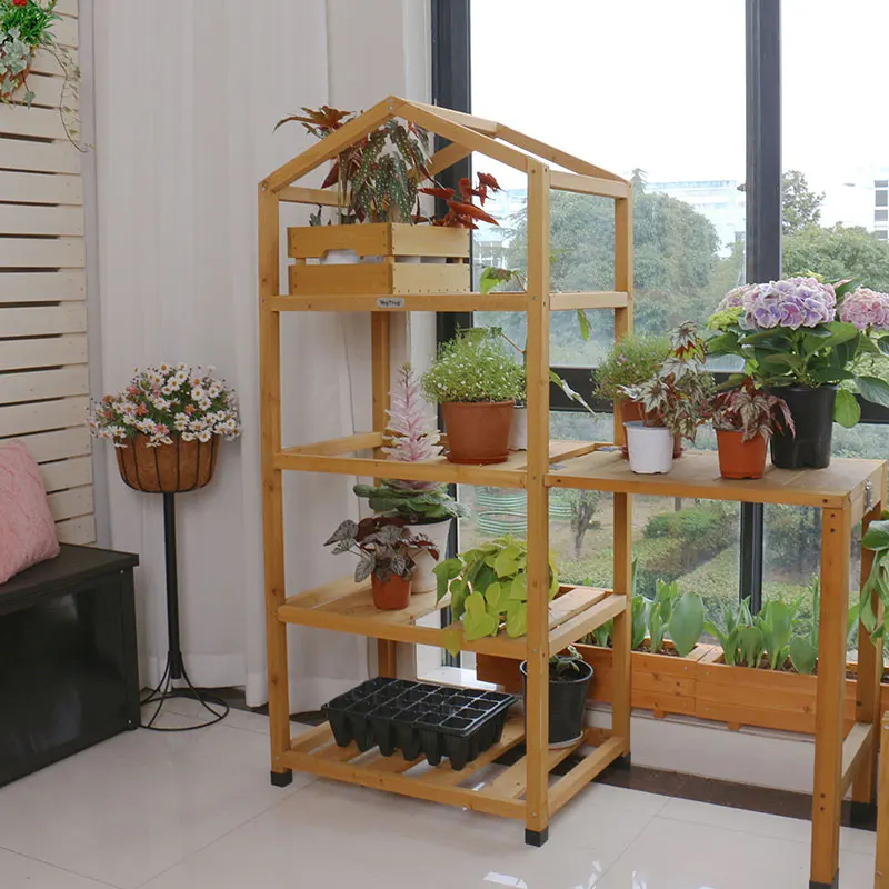 

Four-story wooden flower stand wooden house-shaped spire balcony indoor and outdoor flower stand