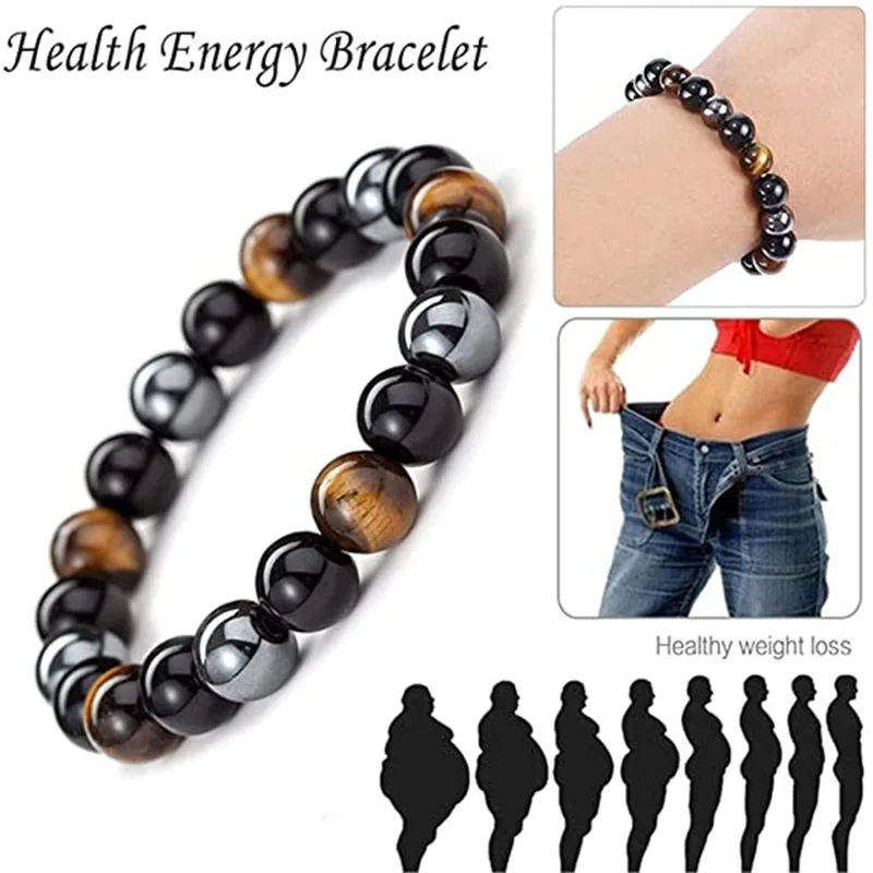 Tiger Eye Magnetic Hematite Obisidian Bracelets Men Women Stainless Steel Yoga Therapeutic Bracelet Weight Loss Fitness Jewelry