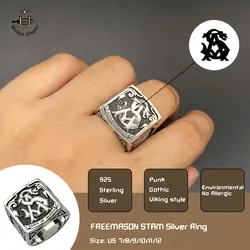 925 Sterling Silver Masonic STAM Totem Ring for Men Customizable Religious Jewelry Vintage Style Masonic Symbolism Perfect Gift