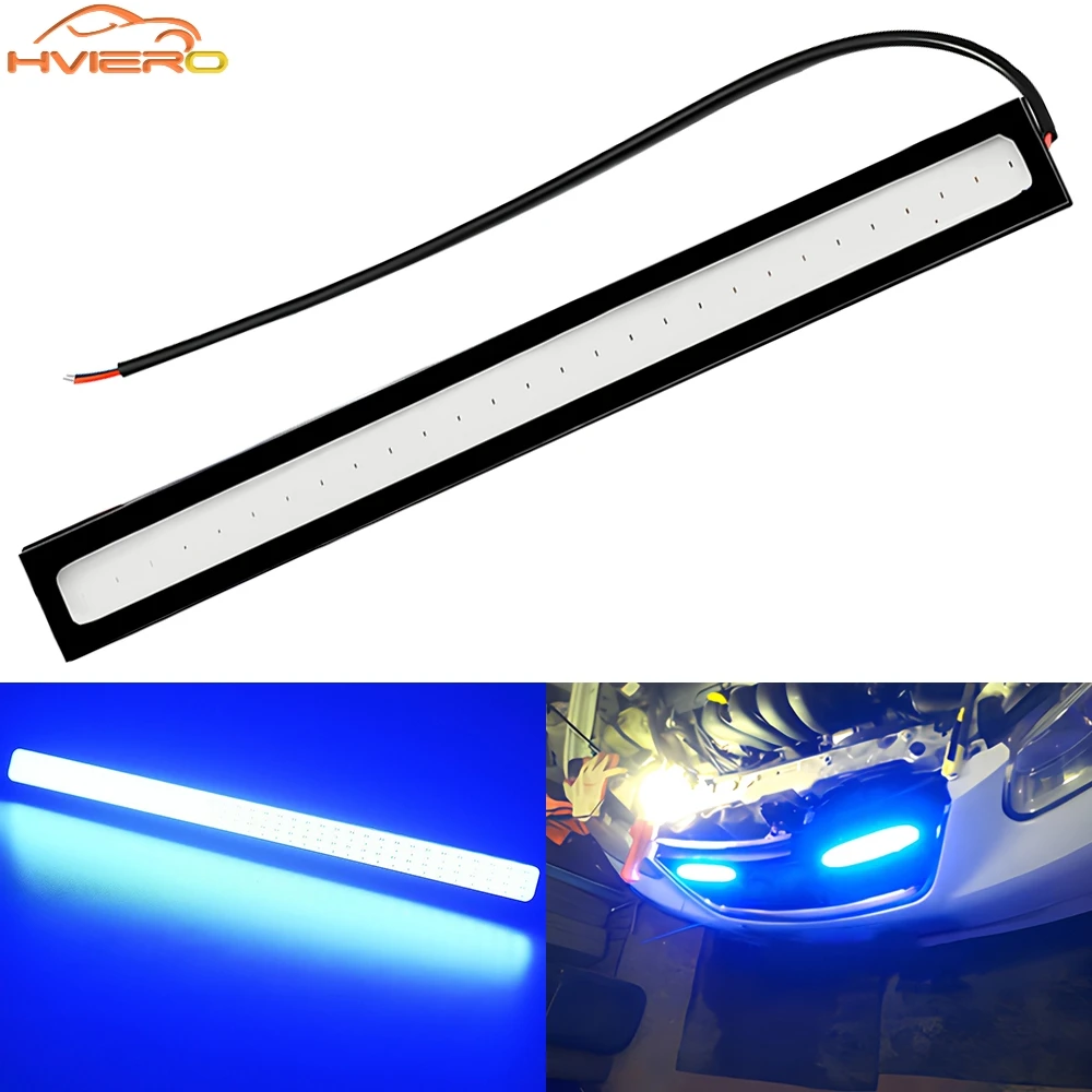 1pcs 17CM 1Row White Blue COB DRL Daytime Running Light Led 12V Ultra Bright Day Turn Signal Parking Fog Lamp Bar Car Motorcycle