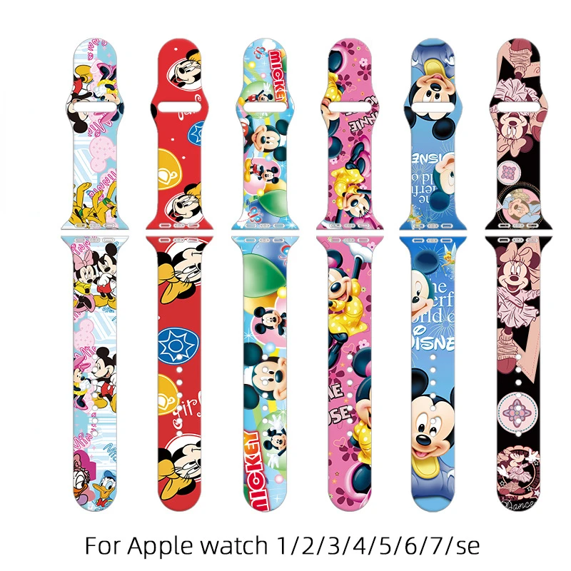 New Luxury Mickey Silicone Watch Band for IWatch SE 7 6 5 4 3 2 1 Bracelet Print Strap for Apple Watch Strap 44mm 42mm 40mm 38mm