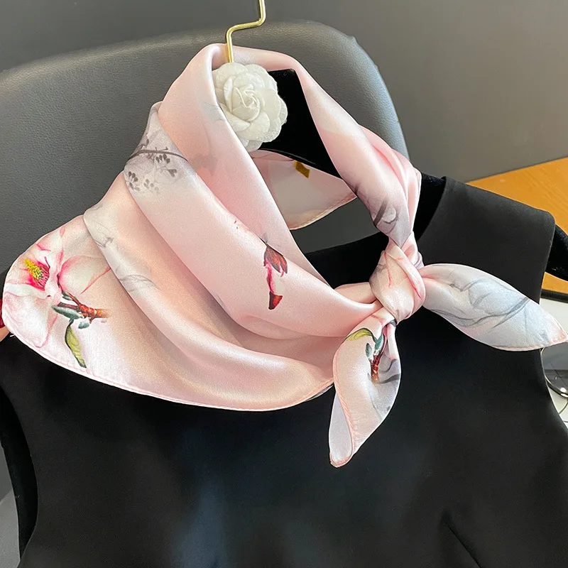 2023 Lady 100% Pure Silk Scarf Small Neck Hair Band Female Design Print Foulard High Quality Fashion Women Bandana Neckerchief