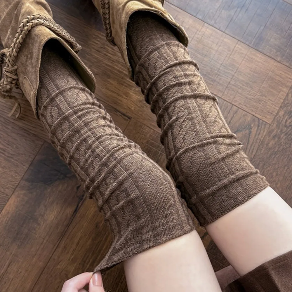 

Casual Breathable Women Socks Elastic 66cm Knitted Stocking Thermal Insulated Knee High Socks Autumn Winter