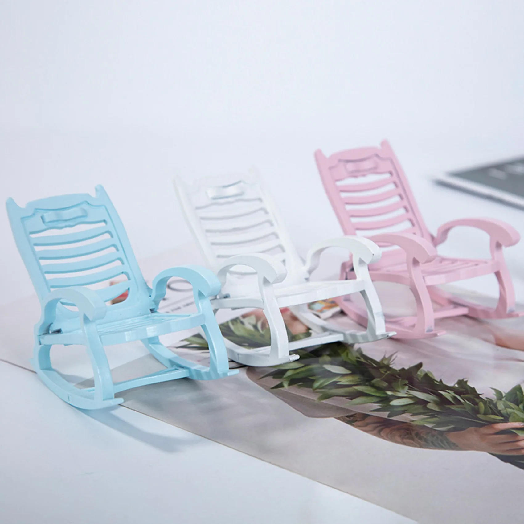 1/12 Dollhouse Beach Rocking Chair Miniature Furniture Simulation Dollhouse Living Room Furniture Accessories Blue