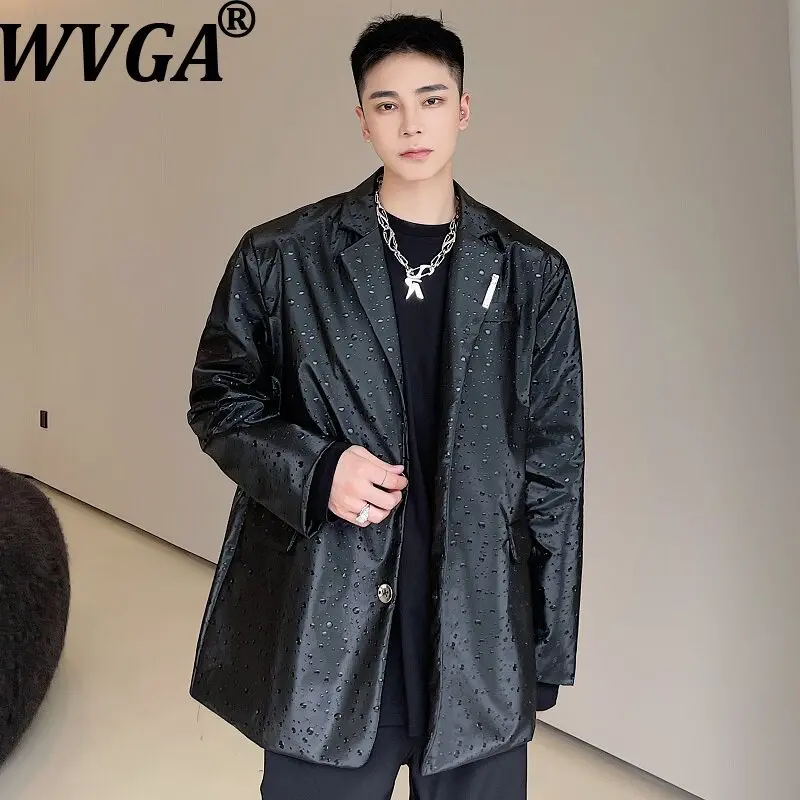 WVGA Dark Style Raindrop Pattern Faux Leather Design Stylish Casual Men's Blazer Spring Autumn Niche Chic Casual Coat Ins W21571