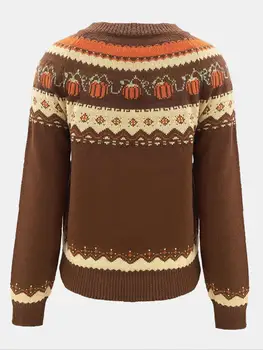 Halloween/Thanksgiving Pumpkin Jacquard Knit Pullover – Casual Crew Neck Sweater 6