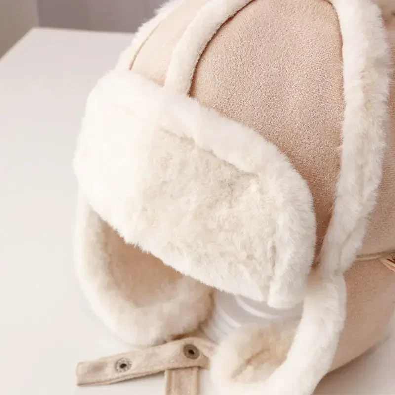 Fur Baby Hat for Girls Boys Plush Lining Winter Hat for Kids Cap with Earflap Skiing Windproof Baby Bonnet Infant Beanie 1-4Y