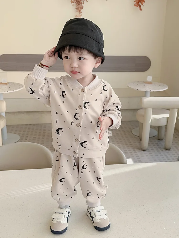 Autumn And Spring Newborn Infant Baby Boys And Girls Cotton Baby Set O-neck Long-sleeved T-shirt Star Casual Fashion Trousers