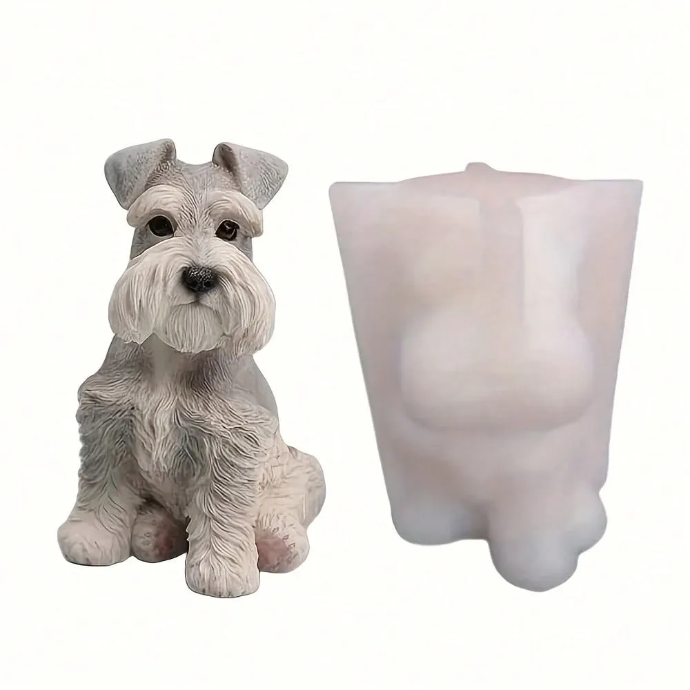 Große Schneeweiße Schnauzer-Hundeförmige Silikon-Kerzenform, Weiche Leicht zu Entformende Gips-, Harz- und Seifenform für Heimdekoration und Partygeschenke