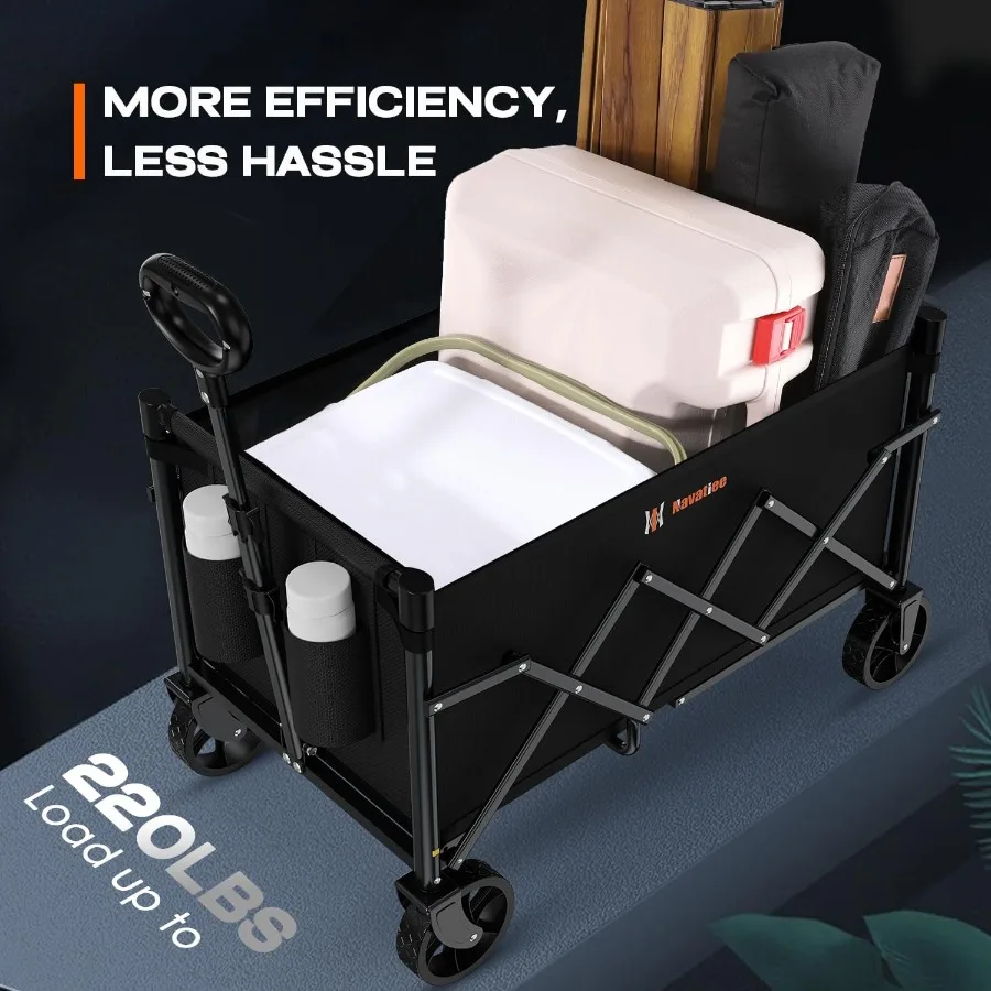 รถเข็นพับได้แบบพกพาพร้อมล้อสำหรับใช้กลางแจ้ง ความจุน้ำหนัก 220 ปอนด์น้ำหนักเบาพับขนาดเล็กช้อปปิ้งของชำ