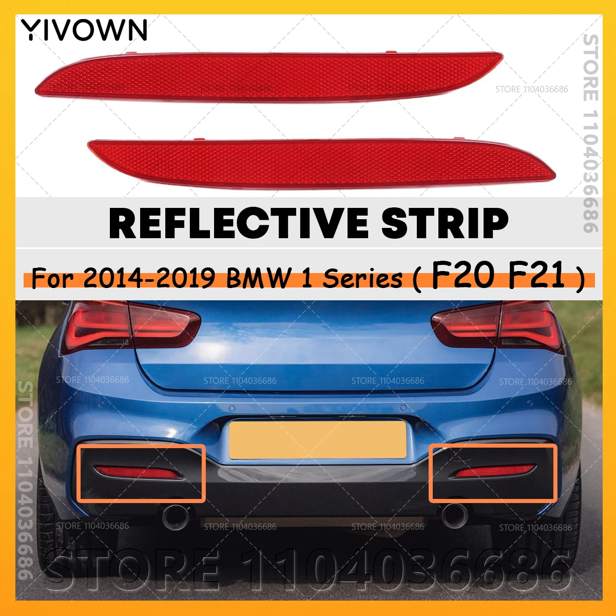 

For 2014-2019 BMW 1 Series (F20 F21) Rear Bumper Reflector Warning Reflective Strip 63147363787 63147363788