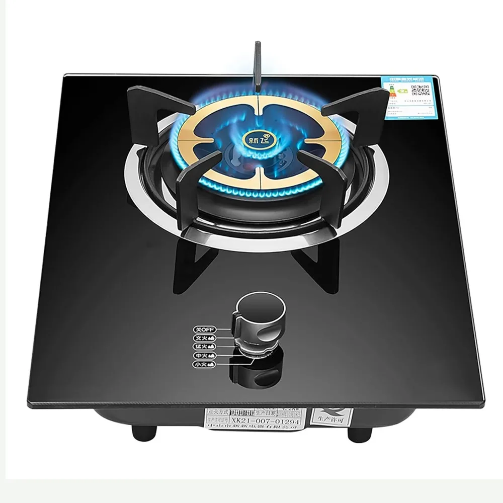 Burners Gas Hob gas hob Built-in Gas Stove/Desktop Cooking - 4.2KW Black Glass Kitchen Wok Burner In Easy To Clean, Cast Iron Pa