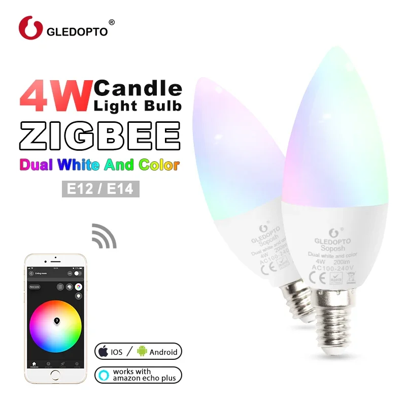 GLEDOPTO ZigBee  4W RGBCCT LED Candle Bulb CCT WWCW Brightness Adjustable  APP Voice Control Hub Required