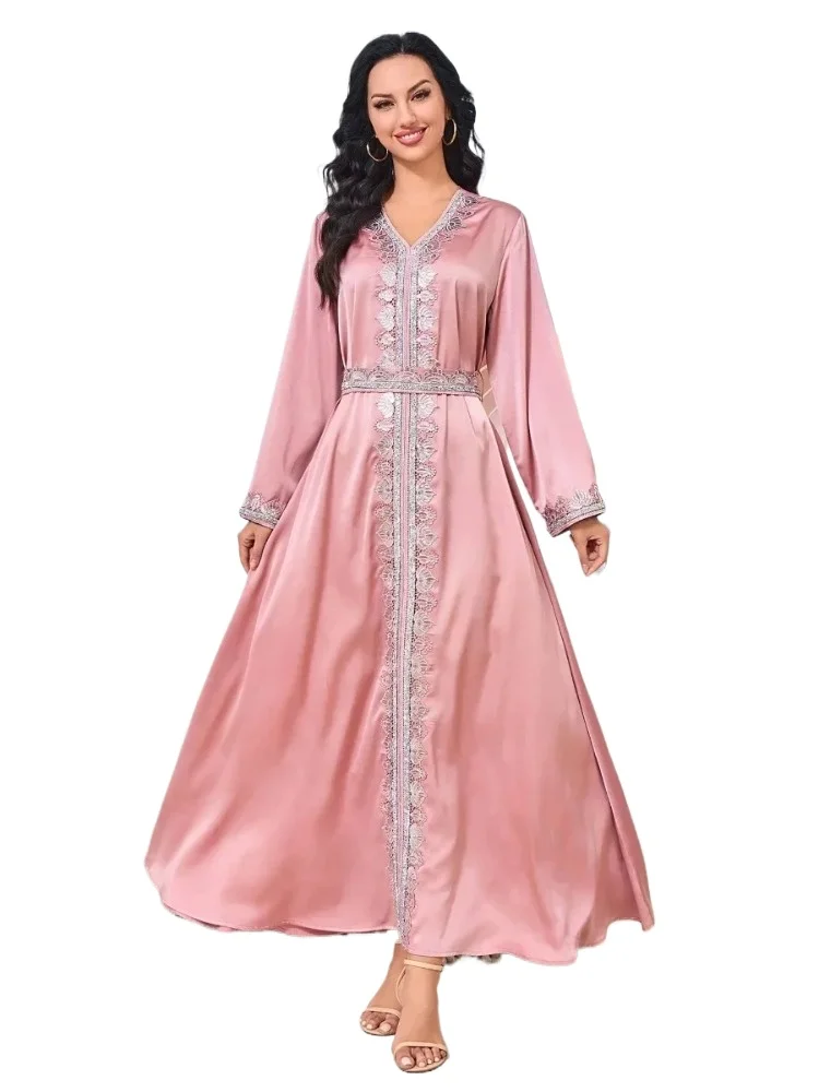 

Eid Ramadan Muslim Abaya Women Dress Satin Dubai Islam Turkey Long Dress Kaftans Abayas Robe Femme Musulmane Caftan Marocain