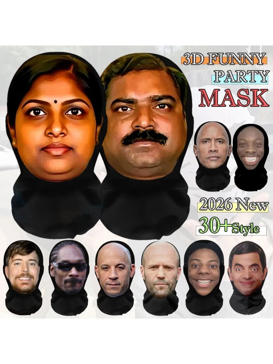 3D Lustige Sturmhaube für Halloween Cosplay Rollenspiel Sonnenschutz Fahrradmaske Scherzartikel Gesichtsmaske Kopfbedeckung Unisex