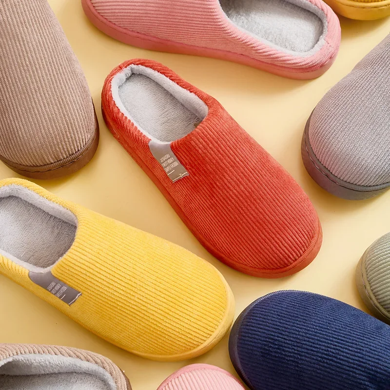 Women's Cotton Slippers For Autumn/winter Season Anti-slip Plush Warm Home Use Men's Slippers