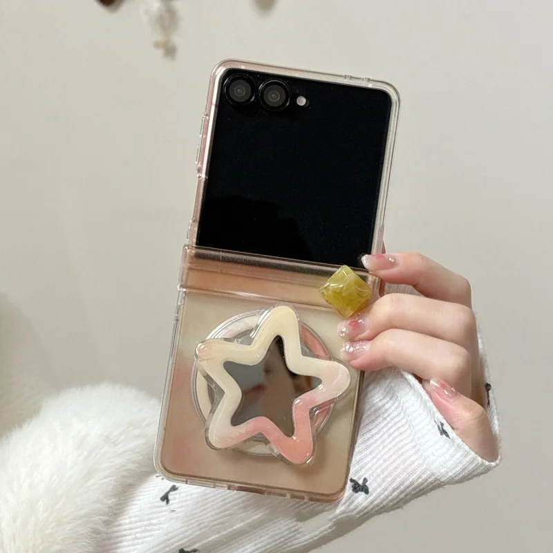 

Korean Cute Magnetic Phone Case For Samsung Galaxy Z Flip 7 6 5 Z Flip6 ZFlip7 Cover with Magsafe Star Stand Chain Hinge Cases