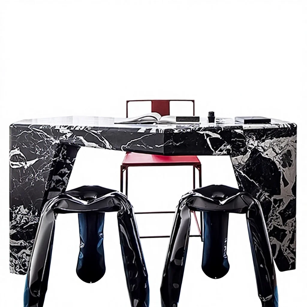 h*-Durable Modern Marble Nero Marquina Console Table with Upholstered Housing for Hotel and Living Room Furniture