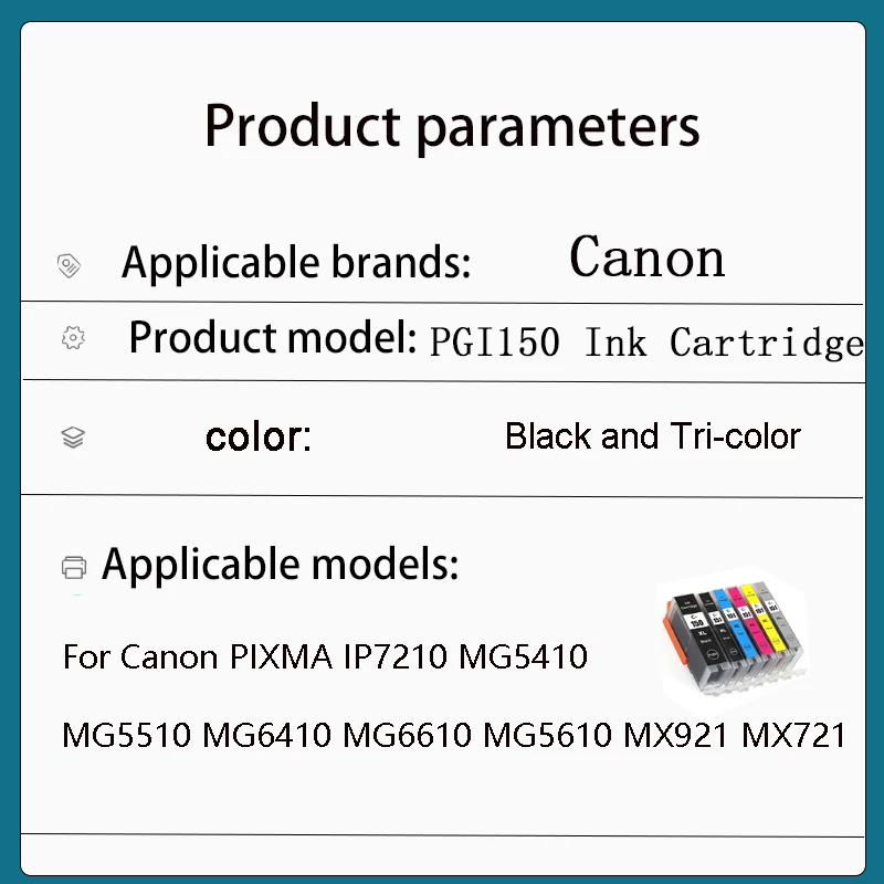 6PC PGI150 CLI151 Compatible ink cartridge for Canon iP7210 MG5410 MG6310 MX721 MX921 MG7110 MG5510 iP8710 iX6810 Printer