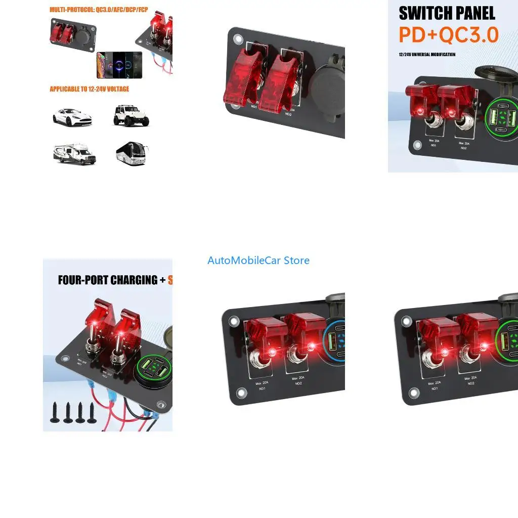 G8TE Professional Car USB Chargers Panel 4 Port Fast QC3 0 PD3.0 with Light Switches For 12V 24V Car Truck Motorcycle