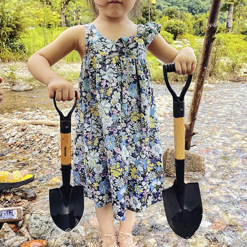 Escavação de Metal Infantil com Cabo de Madeira Mini Praia pá de Neve Jardim ao ar Livre Crianças pá de