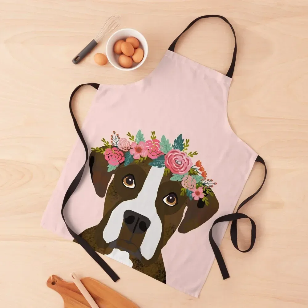 

Boxer Dog flower crown - boxer, boxer dog, cute dog, dogs, pet, floral Apron Bib For Kitchen Cute Kitchen Accessories Apron