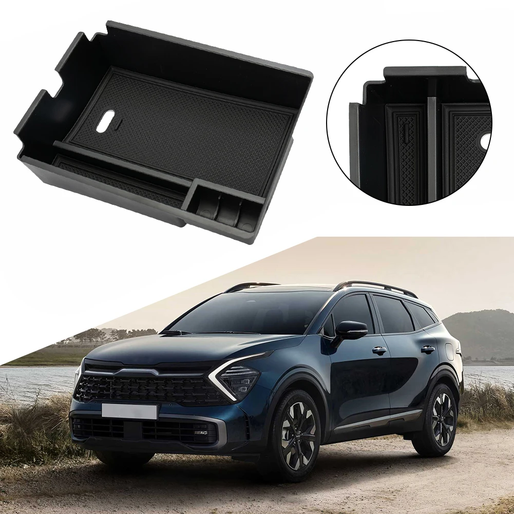 Organiser Armrest Storage Box Non-slip Waterproof Accessories Black Fittings For Kia Sportage NQ5 2022 Practical