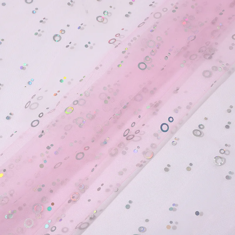 Sparkling Round Bubble Sequin Tulle Mesh Fabric Kids Stage Costume Toy Photography Background Decor Sheer Gauze Cloth