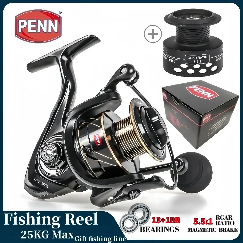 Carretilha de Pesca Profissional PENN, Relação de Engrenagens 5.1:1/5.5:1, 13+1 Rolamentos BB, Sistema de Recolhimento Sem Folgas, Brinde: Linha de Pesca PE e Óculos de Sol