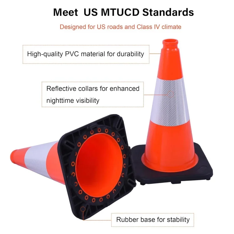 Orange Traffic Safety Cones, PVC Parking Cone Construction Cones w/Reflective Collar, Heavy Duty Base Driving Practice, Park