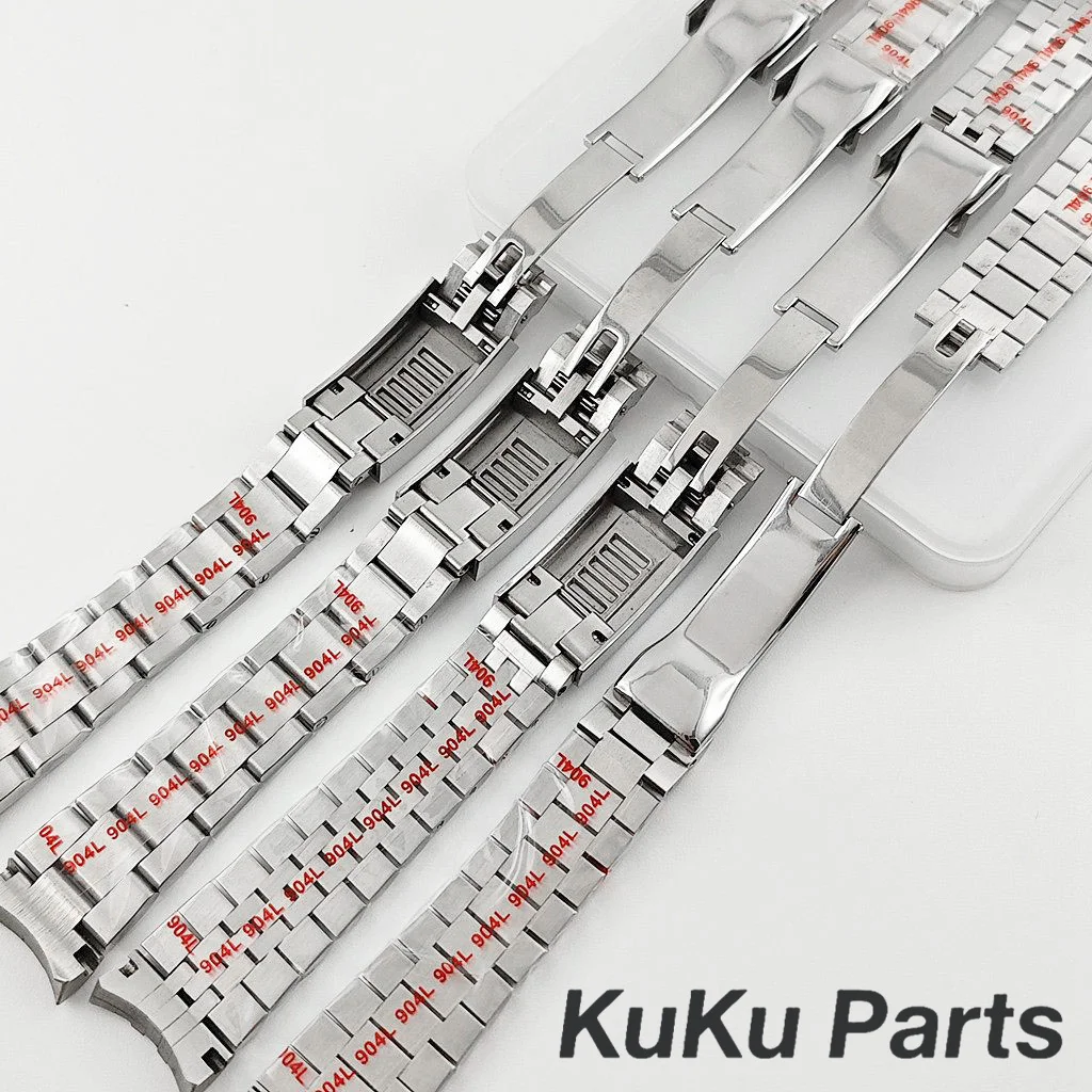 20MM Width Silver Jubilee Presidential Bracelet 904L Stainless Steel Glide Lock Clasp Wristband for Sub Log NH34 NH35 Watch Case image 4