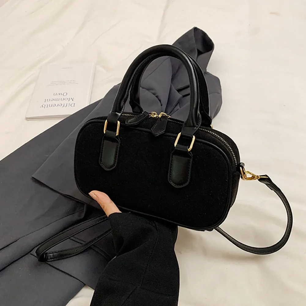 

Ins PU Leather PU Bowling Bag Handbag Solid Color Boston Bag Korean Style Large Capacity Shoulder Bag Travel