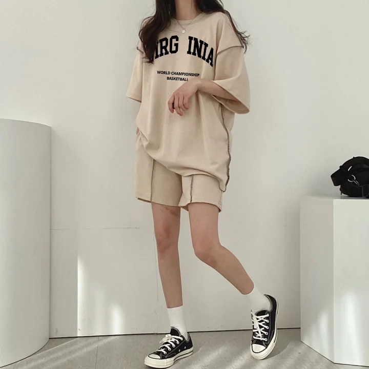 Women Clothing Sports Wear 2024 Outfits Summer New Cotton Two Piece Set Casual Short Sleeved T-shirt And Wide Leg Shorts Suit