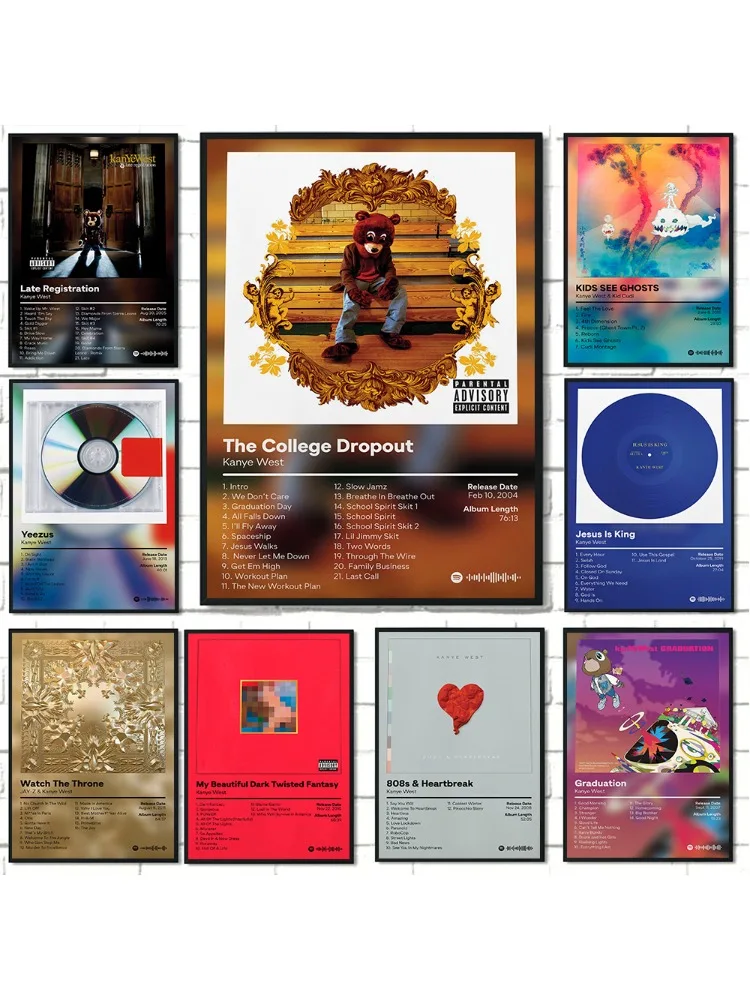 Rap Star Kanye West Music Album Bear Throne Heartbreak Track List Poster Canvas Paintings Wall Art Pictures Home Decor — zdjęcie 2
