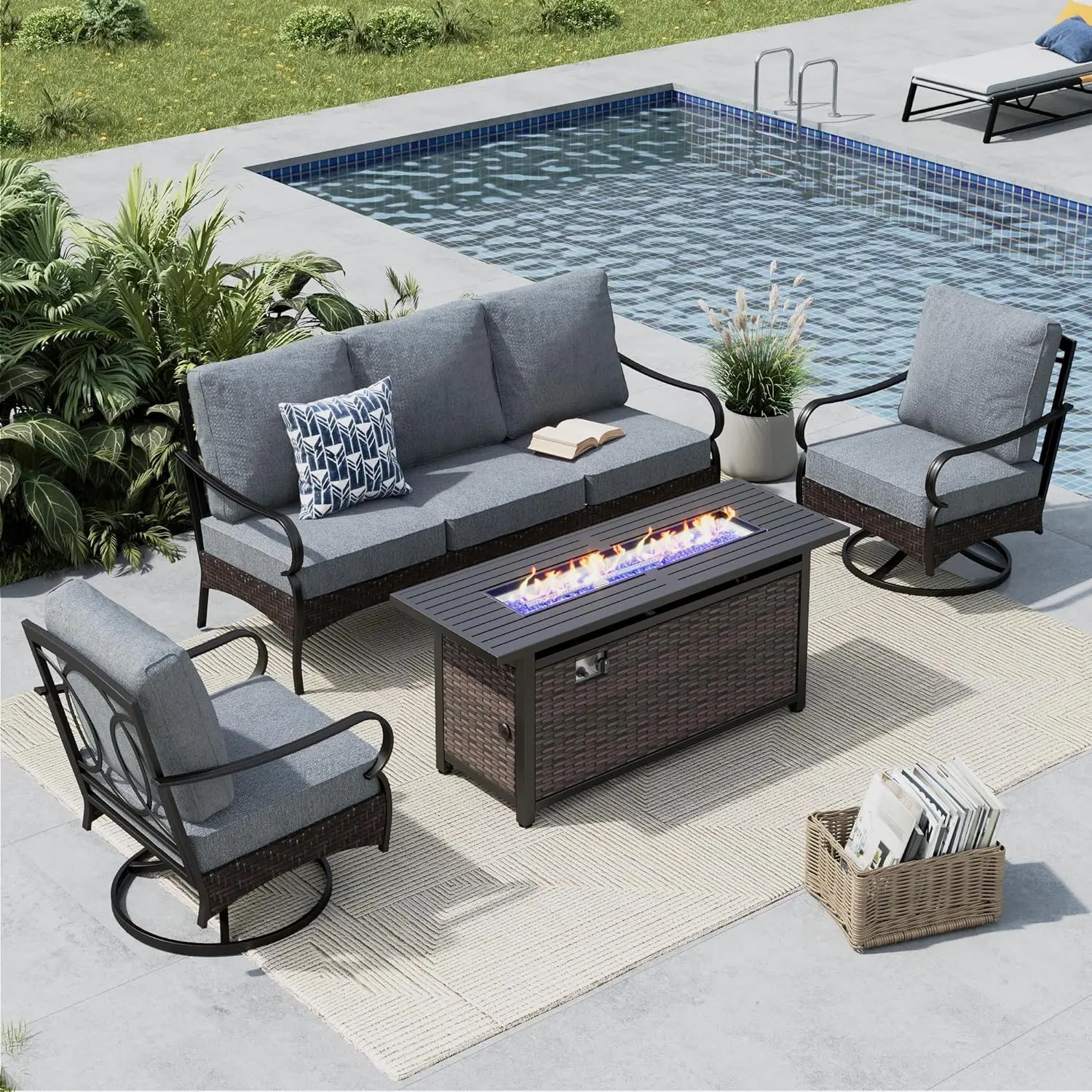

4 Pieces Outdoor Patio Furniture Set, Metal Outdoor Conversation Set, Rattan Wicker Patio Sectional Set with 2 x, Customized