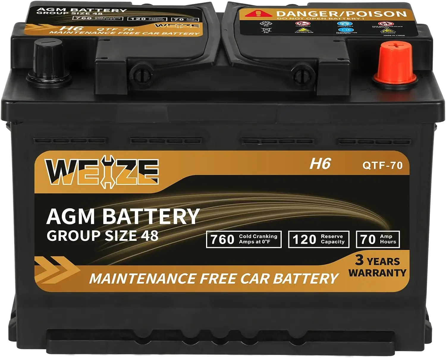 Platinum AGM Battery BCI Group 48-12v 70ah H6 Size 48 Automotive Battery, 120RC, 760CCA