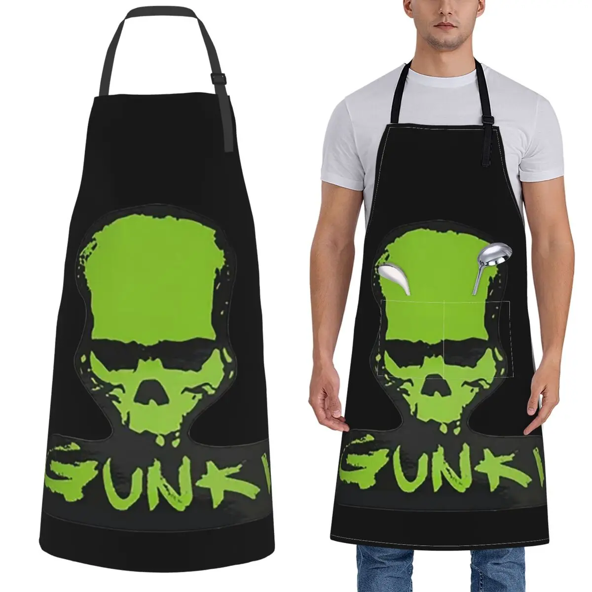

Gunki Logo Angling Skull Fishing Gunki Aprons Chef Cooking Baking Tablier Kitchen Cleaning Pinafore for Women Men Gardening