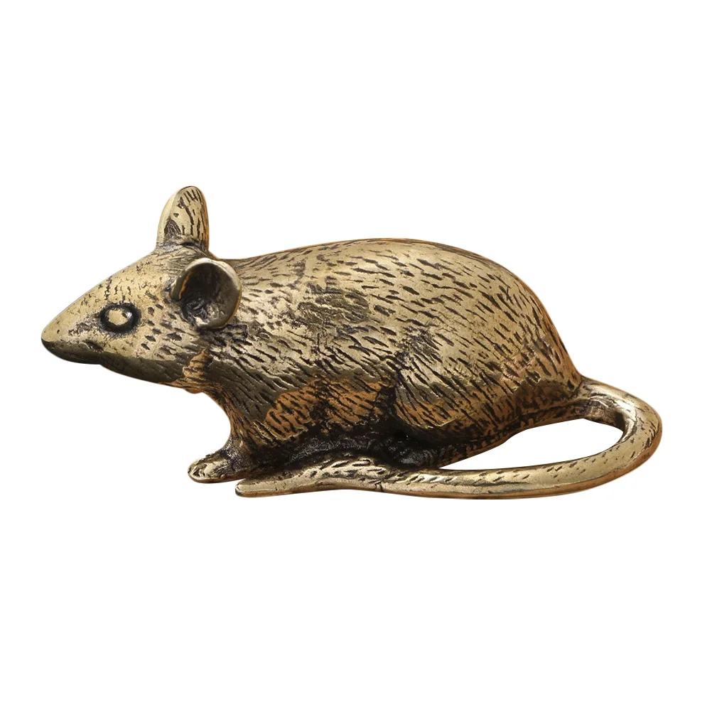 

Brass Mouse Sculpture Mini Chinese Zodiac Rat Statue Feng Shui Decor For Desktop Bookshelf Car Dashboard Vintage
